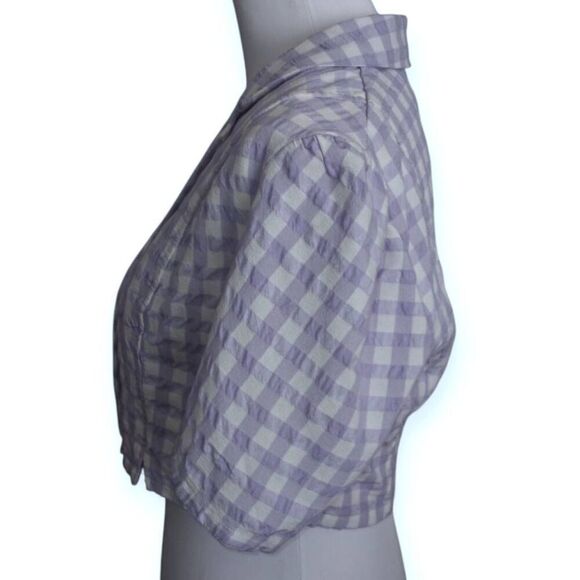 URBAN OUTFITTERS LAVENDER GINGHAM PRINT CROP BUTTON DOWN SHIRT SZ.M EUC. - Picture 2 of 6